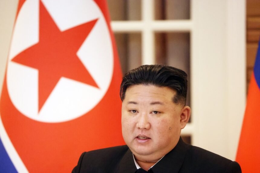 North Korean Supreme Leader Kim Jong Un speaks during a press confernce, June 19, 2024, in Pyongyang, North Korea.