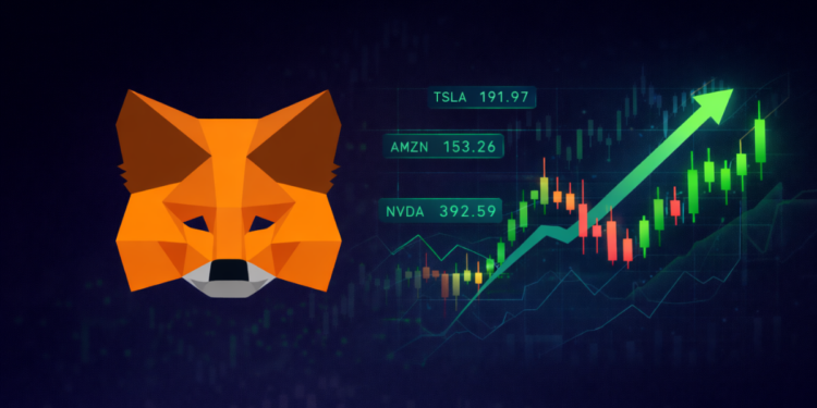 Logo de Metamask y gráfico de precios genérico subiendo.