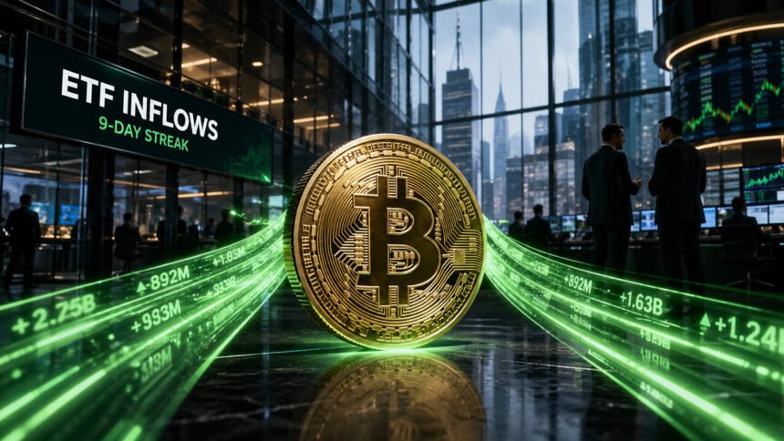 US Bitcoin ETFs are on track for the longest inflow streak this year, with funds reaching nearly 7% of Bitcoin supply